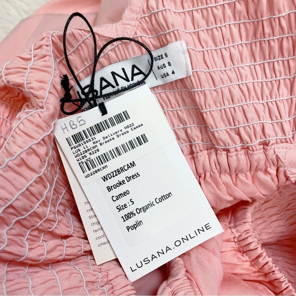 Lusana Brooke Cotton Mini Dress in Cameo Pink NWT Women Dress Size Small - Picture 9 of 10